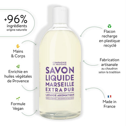 Compagnie de Provence Savon de Marseille Extra Pure Liquid Soap - Aromatic Lavender - 33.8 fl oz Plastic Bottle Refill