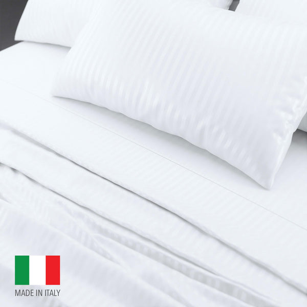 Pereti Italian Made Queen Sheet Set, 100% Cotton Sheets, Long Staple Satin Sheets Set, 4 Pc Queen Size Bed Sheets Set, Bedding Set, Luxury Hotel Sheets with Deep Pockets - Made in Italy.