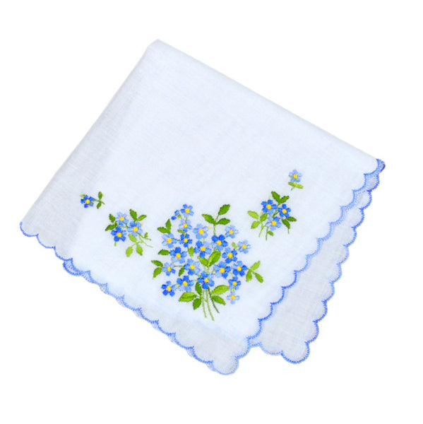 Forget-Me-Nots Wedding Something Blue European Handkerchief Embroidery Heirloom Cotton Ladies