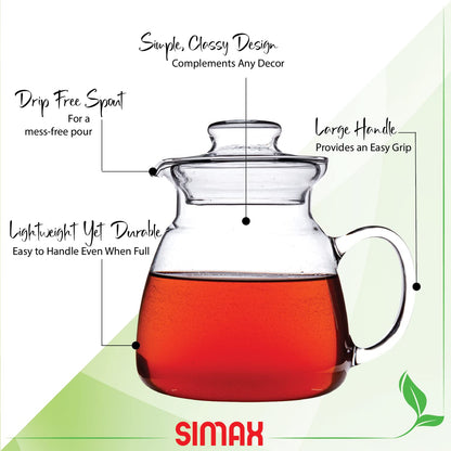 Simax Glassware 20 Oz. Glass Teapot | Short Spout, Microwave and Stovetop Safe, Heat, Cold, and Thermal Shock Resistant Borosilicate Glass, Makes a Stunning Presentation