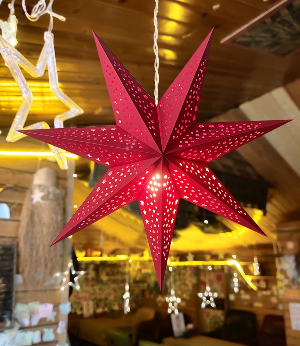 Yeekea Paper Star Lantern Hanging Star Lampshade Decoration for Weddings Christmas Holiday Birthday Party Celebration (Red)