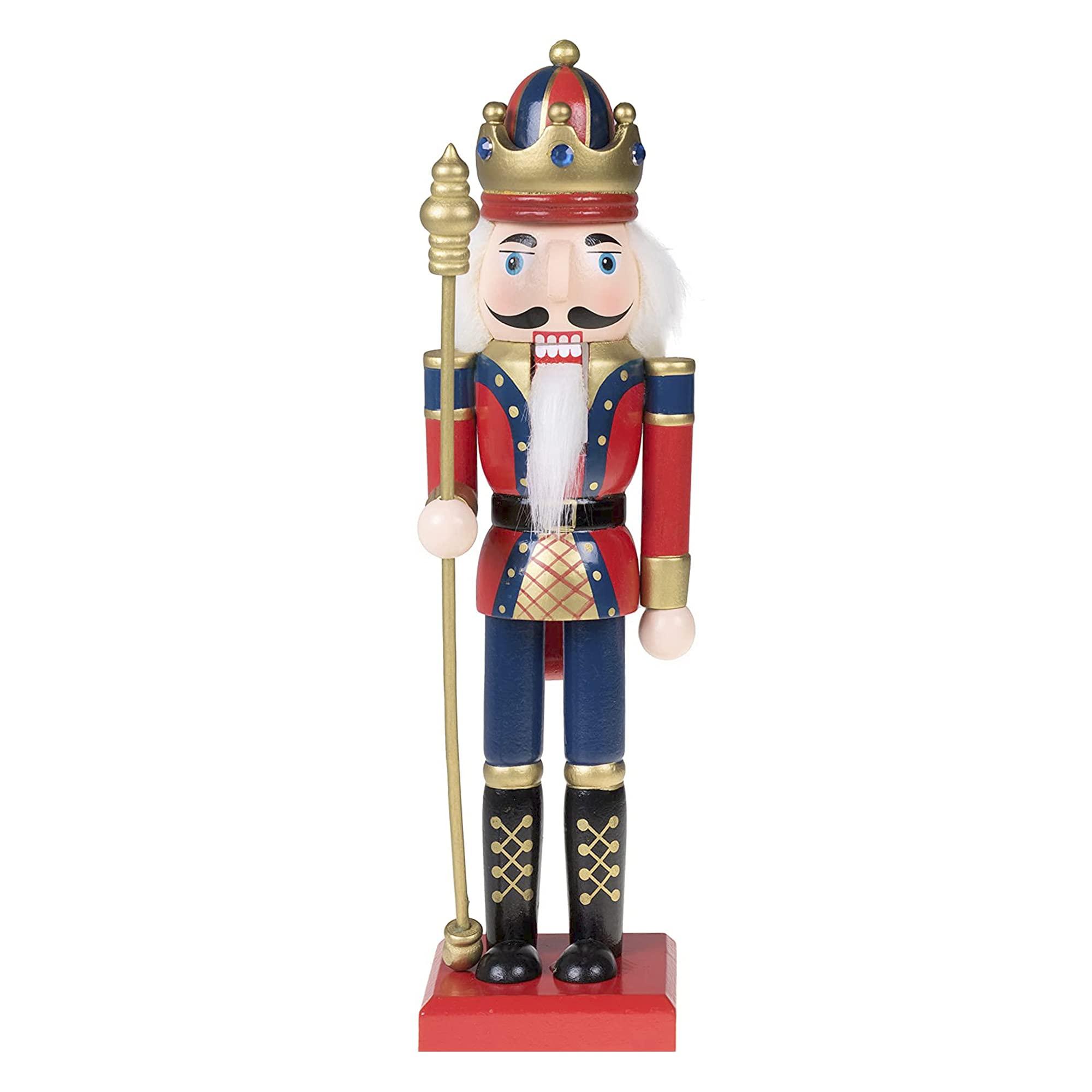 Traditional Wooden Nutcracker, Festive Holiday Tabletop Décor, Gold King