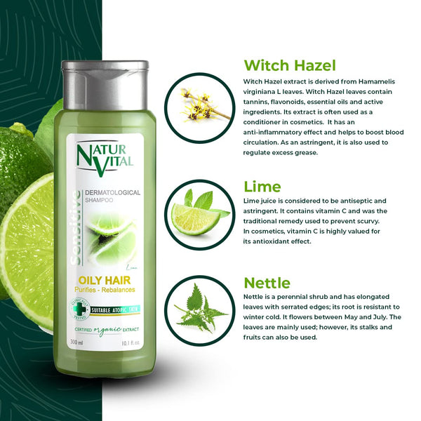 NaturVital Unisex Natural, Plant-based Lime & Witch Hazel Degrease Hair Shampoo for Greasy, Oily Hair Types, Keeps Hair Cleaner Longer, Cruelty-Free & Paraben-Free