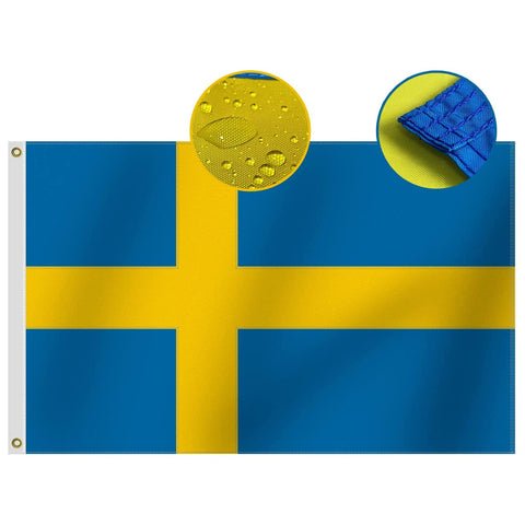 Heavy Duty Sweden Flag 3x5 Ft, Heavy Duty Nylon 210D | Four Rows Stitching Fly Ends|Swedish National Flags Decoration Gift Yard House Banner.