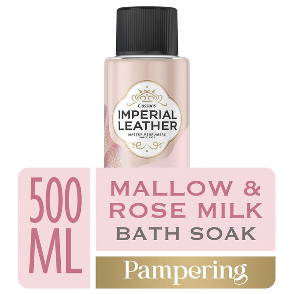 Imperial Leather Pampering Bath Soak, Mallow and Rose Milk, Rich and Creamy Bubble Bath, Gentle Skin Care, Bulk Buy, Pack of 4 x 500 ml