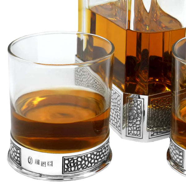 English Pewter Company Double Whisky Tumbler Glass Set with Pewter Base, Manhattan Design [DEC015]….