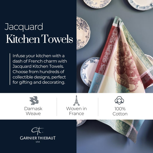 Garnier-Thiebaut Chocolats Fins Prune French Jacquard Kitchen Towel 22"x30", 100% Cotton.