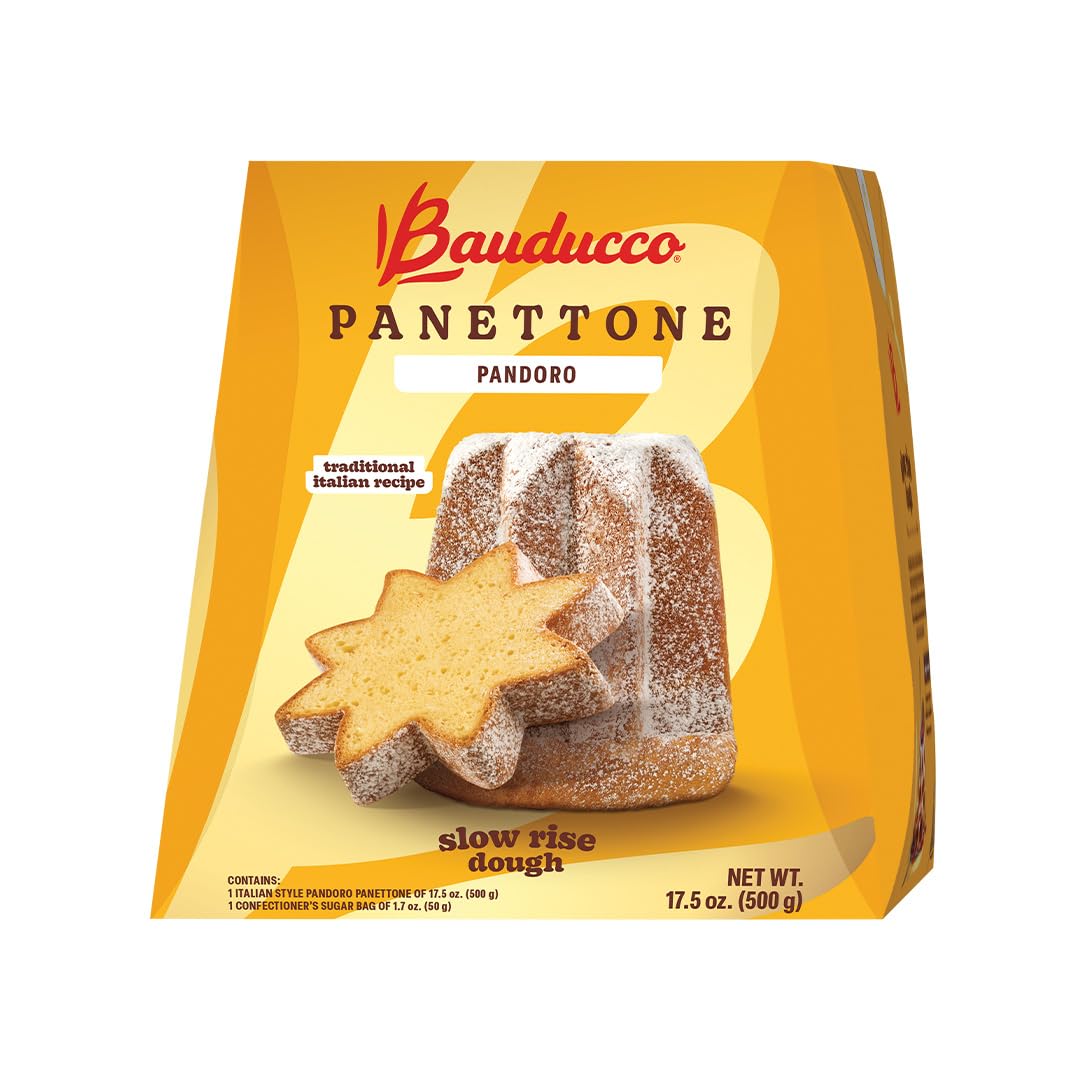 Bauducco Pandoro - Light and Moist Specialty Cake, No Candied Fruits, Ideal for Dessert - 17.5 oz