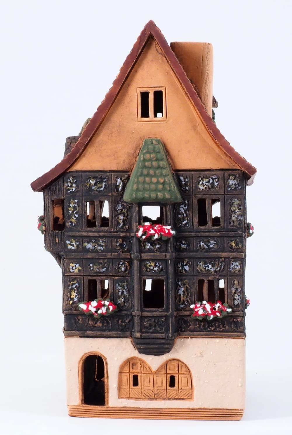 Midene Ceramic Houses Collection - Collectible Handmade Miniature of Historic Pfister House in Colmar, France - Tea Light Candle Holder, Essential Oil Burner B245AR*