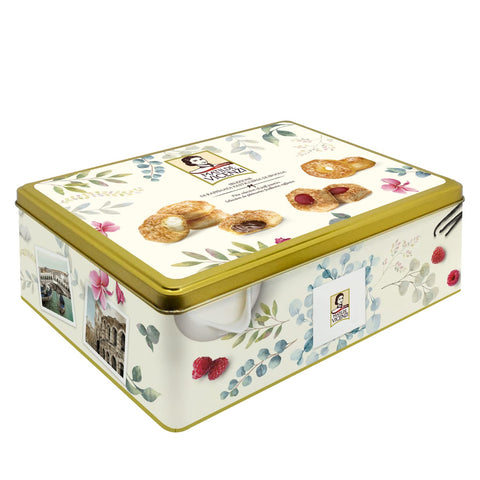 Matilde Vicenzi 5 O'Clock Tea Time Cookie Assortment Gift Tin, Variety of Butter Flaky Pastries, Chocolate & Vanilla Creme Filled Gourmet Cookies, Bakery Snacks Made in Italy, 375g