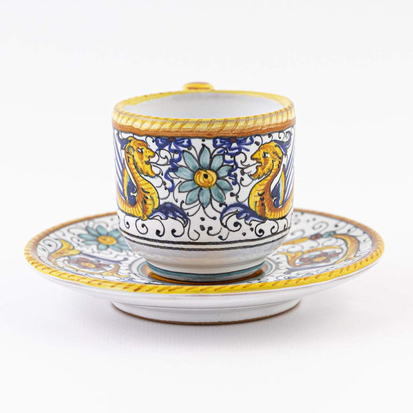 Italian Ceramic Espresso Cup & Saucer Raffaellesco, Deruta - Hand Painted Cup, Made in Italy Ceramics, Handmade Coffee Cups, Italian Ceramics Deruta, Italian Pottery