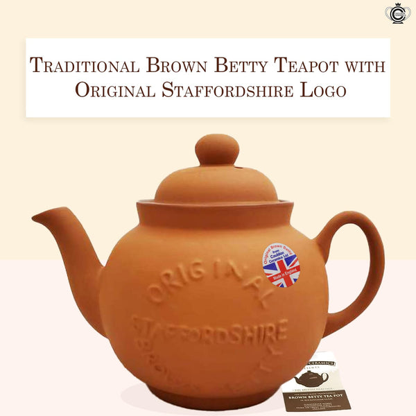 Cauldon Ceramics Classic Terracotta Teapot with Logo | Hand Made 4 Cup Teapot | Made with Staffordshire Red Clay | Traditional Teapot for Teabags | Authentic, Made in England Teapot | 36 Fl Oz.