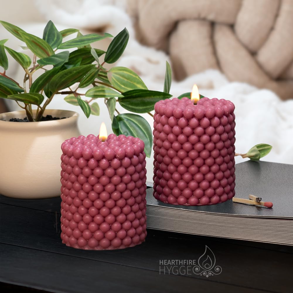 Hearthfire Hygge Bubble Candle Soy Candle Sets | Unscented Mini Pillar Candle Aesthetic | 25-Hr Burn Time Bubble Candles Aesthetic | Trendy Colored Funky Candles | Soy Wax Preppy Candles