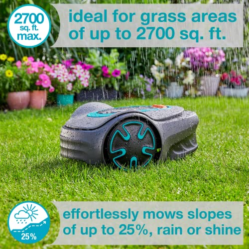 GARDENA SILENO Minimo Automatic Robotic Lawn Mower with Bluetooth app, Boundary Wire - For lawns up to 2700 Sq Ft, Made in Europe, Grey.