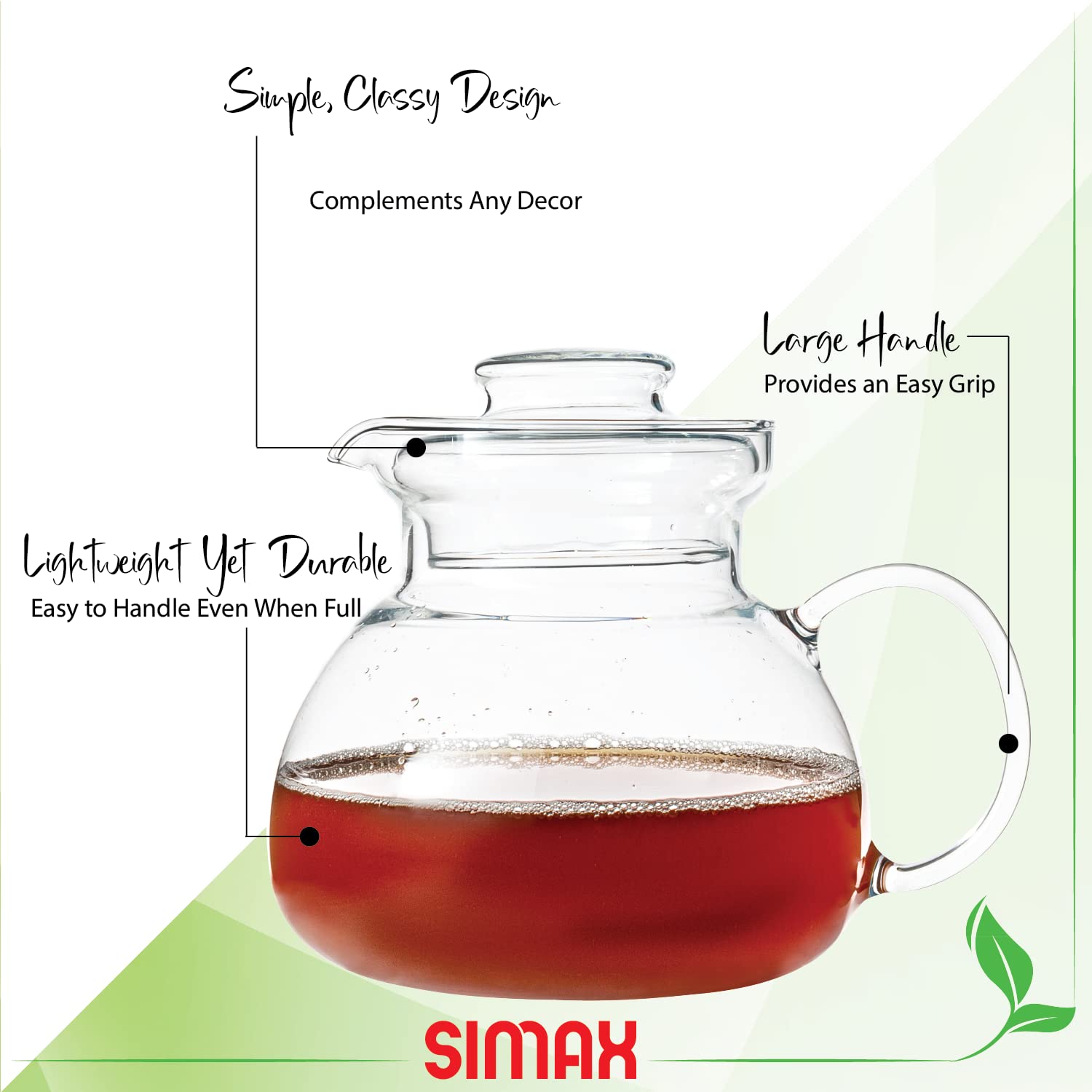 Simax Glass Teapot For Stovetop, Glass Tea Kettle For Stove Top, Tea Pots For Stove Top, Stovetop &amp; Microwave Safe Kettles, Clear Glass Tea Pot With Spout for Tea Party, 1.5 Quart/ 6 Cup Teapots