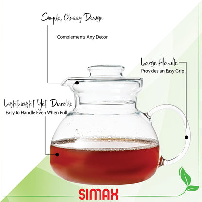 Simax Glass Teapot For Stovetop, Glass Tea Kettle For Stove Top, Tea Pots For Stove Top, Stovetop &amp; Microwave Safe Kettles, Clear Glass Tea Pot With Spout for Tea Party, 1.5 Quart/ 6 Cup Teapots