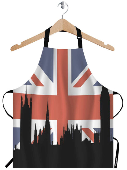 Wondertify Union Jack UK Flag Apron,England Flag London Cityscape Skyline House Of The Parliament Bib Apron with Adjustable Neck for Men Women,Suitable for Home Kitchen Cooking Bistro Baking BBQ Apron