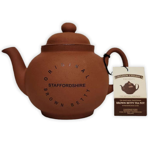 Cauldon Ceramics Classic Brown Betty Teapot | Traditional Handmade 4 Cup Brown Betty Teapot with Engraved Logo | Made with Staffordshire Red Clay | Authentic, Made in England Teapot | 36 fl oz.