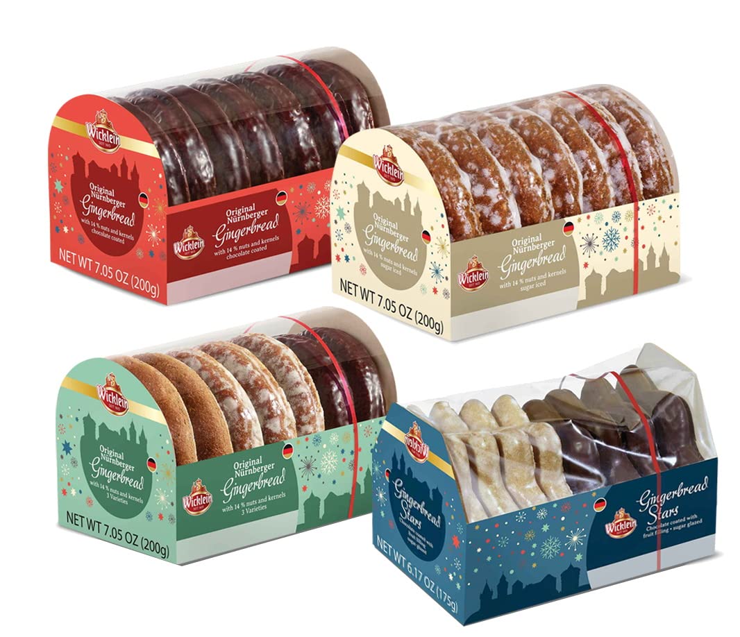 Wicklein Lebkuchen Gingerbread Cookie Assortment Chocolate, Glazed, Assorted, and Fruit Filled Stars, 27oz