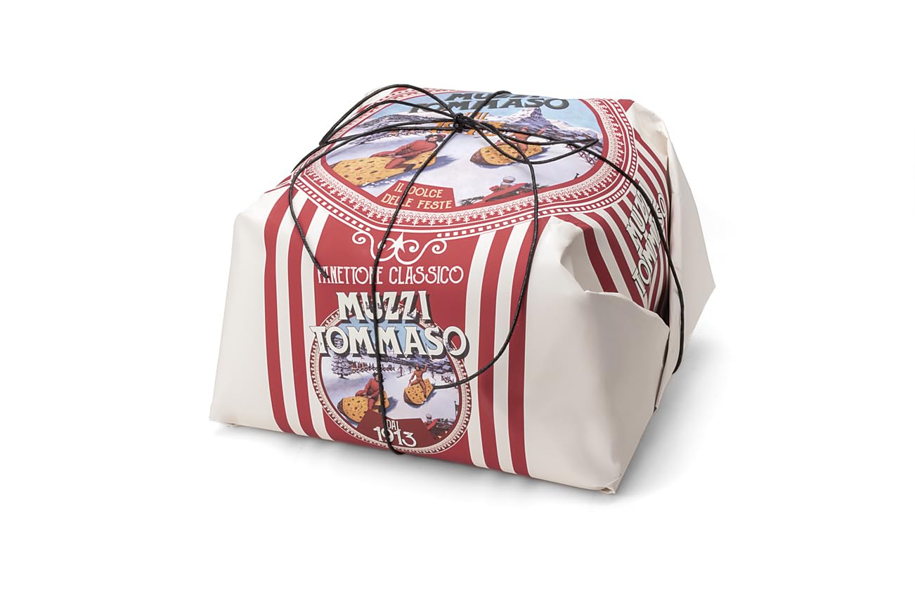 Panettone Tommaso Muzzi Traditional recipe with candied fruit and raisins, Made in Italy, 1.1 pound