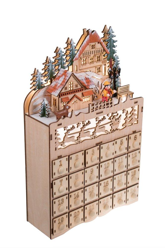 Clever Creations Wooden Christmas Advent Calendar, Countdown to Christmas, LED Holiday Decoration, Battery Operated, Reindeer Village