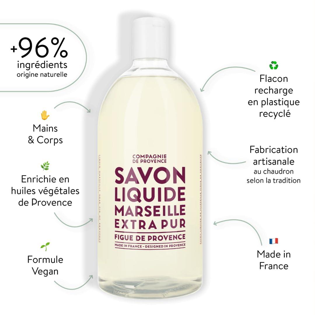 Compagnie de Provence Savon de Marseille Extra Pure Liquid Soap - Fig of Provence - 33.8 Fl Oz Plastic Bottle Refill