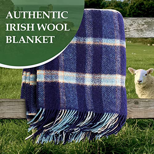 Genuine Irish, 100% Wool Throw & Toss Blanket, Traditional Plaid Print, Soft Warm Heirloom Quality Lambswool, Imported from Ireland, 54" x 72" Inches, Purple.