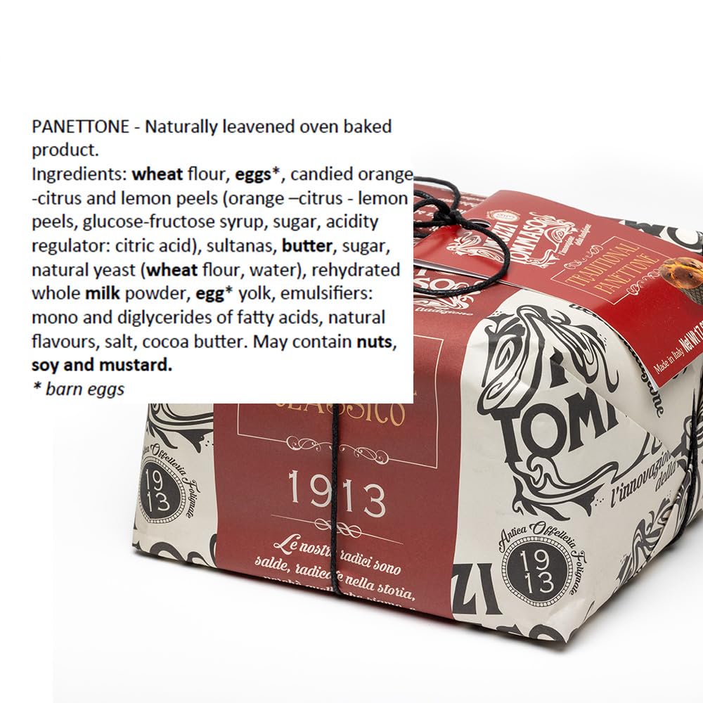 Panettone Tommaso Muzzi Traditional recipe with candied fruit and raisins, Made in Italy, 1.1 pound