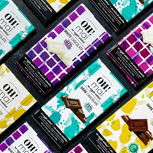 OH! Mai - Zero sugar Dark Chocolate Bar 60% Cocoa 3.52 oz -Gluten Free with Stevia, Healthy Snack, Fudge and Melt Candy, Made in Spain (Pack of 4).