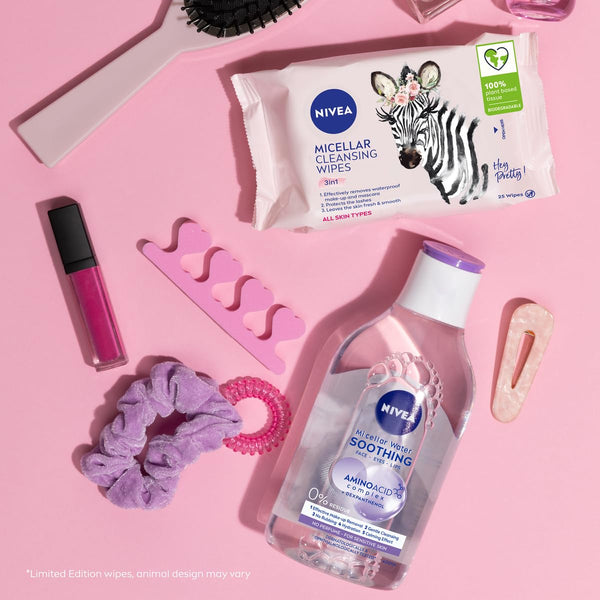 NIVEA Limited Edition Micellar Cleansing Wipes (25pcs), Biodegradable Wipes with Micellar Technology, Facial Wipes Effectively Removes Waterproof Make-Up and Mascara