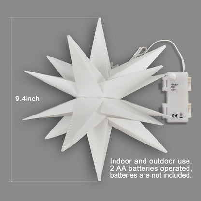 Leejec 9.4&quot; Moravian Star Outdoor Light with Remote Control, Christmas Decorations, Indoor Hanging, Warm White LED Light, Battery Operated with Timer Function, 4-Pack, Tree, Ceiling, Balcony Décor