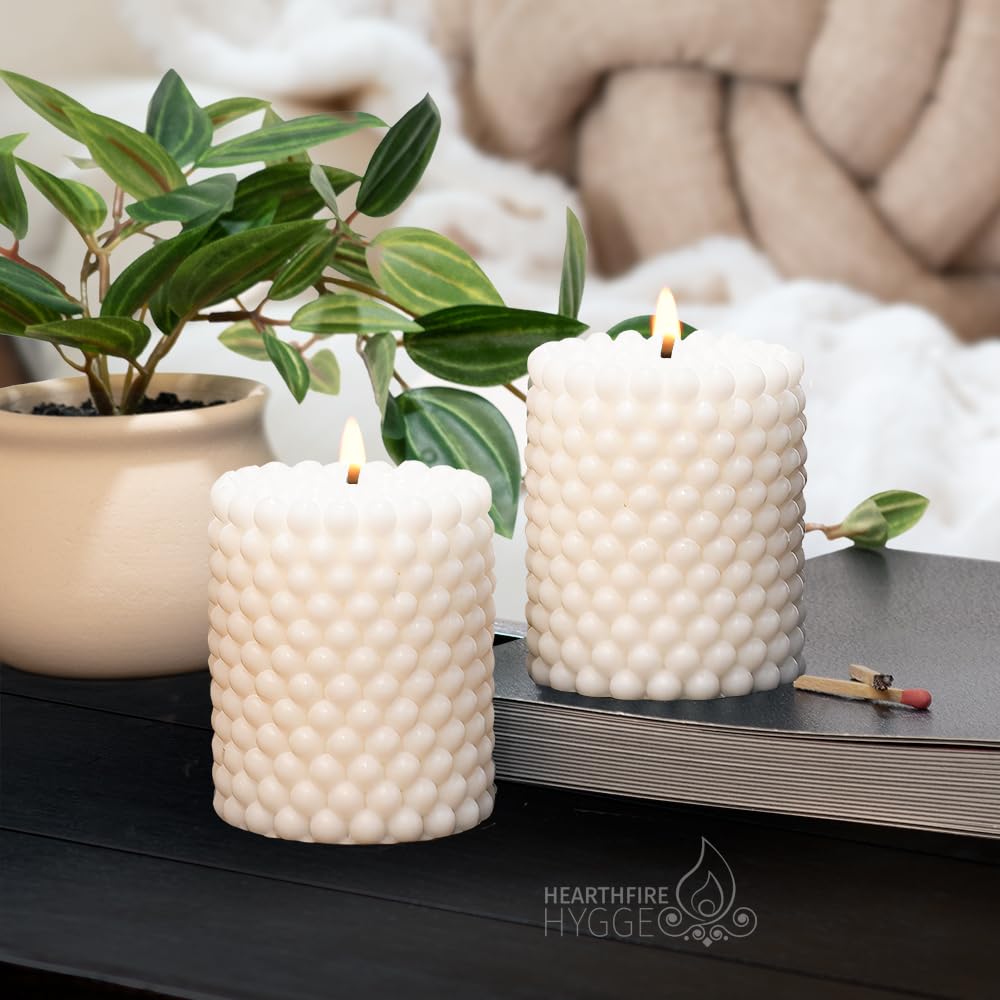 Hearthfire Hygge Bubble Candle Soy Candle Sets | Unscented Mini Pillar Candle Aesthetic | 25-Hr Burn Time Bubble Candles Aesthetic | Trendy Colored Funky Candles | Soy Wax Preppy Candles