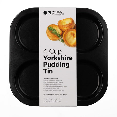 Yorkshire Pudding Pan Tray 4 Cup - Large Cup Heavy Gauge Yorkshire Pudding Tin Baking Pans for Perfect Yorkshires - 10 Year Quality Guarantee - Muffin Top Pan 4 Inch.