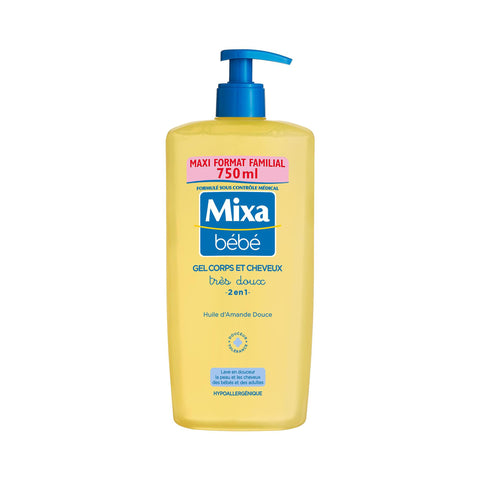 Mixa Baby Gel 2 in 1 Very Soft Body and Hair - With Sweet Almond Oil - Hypoallergenic - Neutral pH - 750 ml