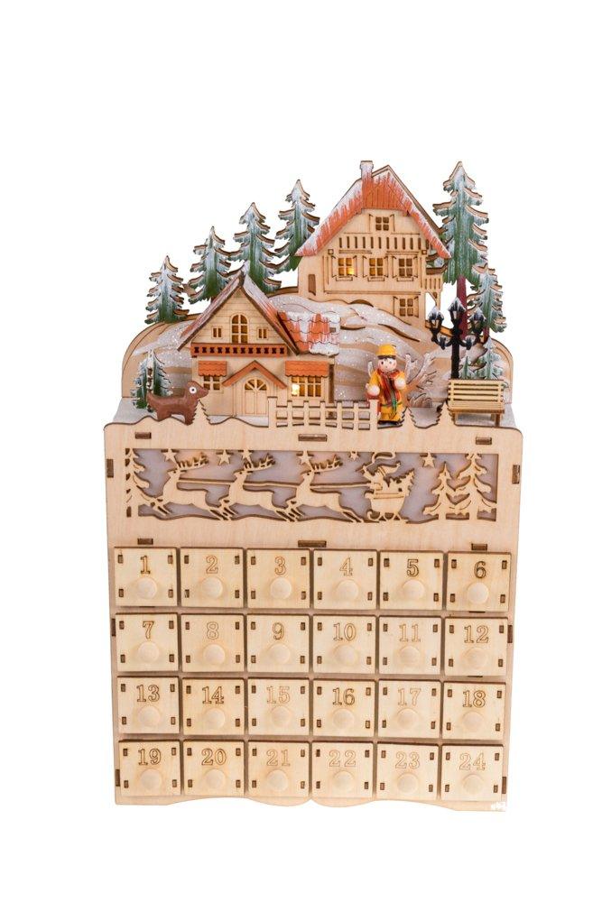 Clever Creations Wooden Christmas Advent Calendar, Countdown to Christmas, LED Holiday Decoration, Battery Operated, Reindeer Village