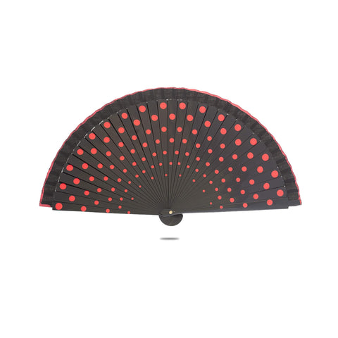 Ole Ole Flamenco Spanish Hand Fan Polka Dot 8 Inches 21 cm Made of Wood Two Sides Painted Abanicos Españoles Lunares (Black/Red Dots).