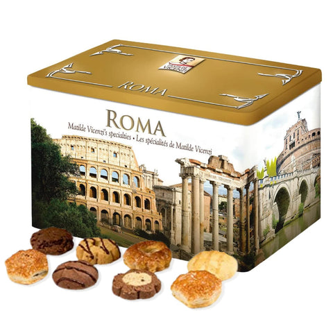 Matilde Vicenzi Roma Cookie Tin - Italian Pastries & Bakery Cookies in Individually Wrapped Trays - Bakery & Dessert Gifts - Puff Pastry, Assorted Cookies in Italian Design Gift Tin 32oz (907g).