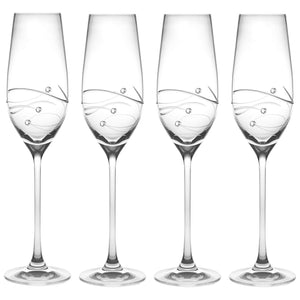 Barski - Handmade Glass - Sparkle - Champagne Flute Glass - Decorated with Real Swarovski Diamonds - 7 oz. - Made in Europe - Set of 4.