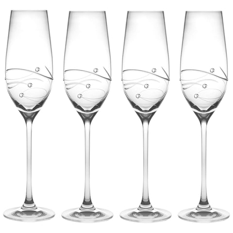 Barski - Handmade Glass - Sparkle - Champagne Flute Glass - Decorated with Real Swarovski Diamonds - 7 oz. - Made in Europe - Set of 4.