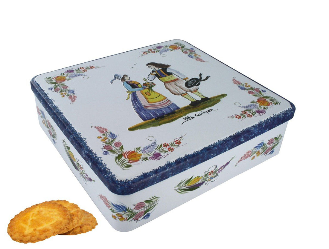 La Trinitaine, French Brittany Galettes au Beurre (Butter Cookies) in Mini Quimper Tin, Faience Couple, 4.23 OZ