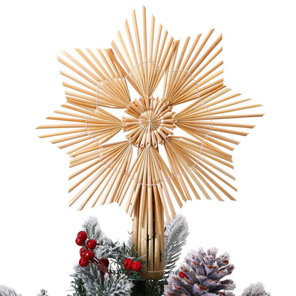 Christmas Straw Snowflake Tree Topper 10 x 12 Inch Straw Ornaments Swedish Style Nordic Tree Topper for Christmas Tree Office Home Indoor Desktop Adults Decoration(Brown,Classic)