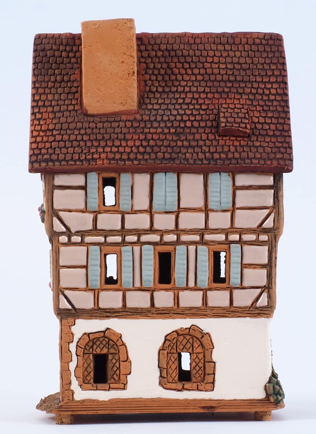 Midene Ceramic Christmas Village Houses Collection - Collectible Handmade Miniature of The Original House in Colmar, France - Tea Light Candle Holder, Essential Oil Burner A252AR