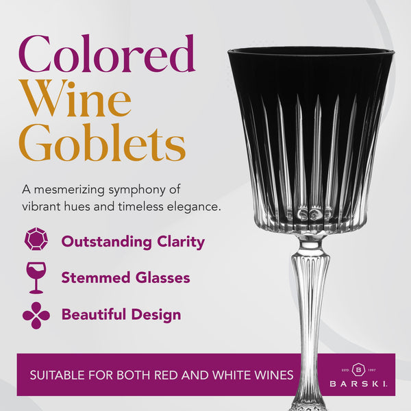 Barski European Colored Wine Glasses - Set of 6 Wine Goblets for Red Wine or White Wine - Elegant Colored Glassware Water Goblets - Gift Ready Colored Stemware, Colorful Wine Glasses, 10 oz, Black.