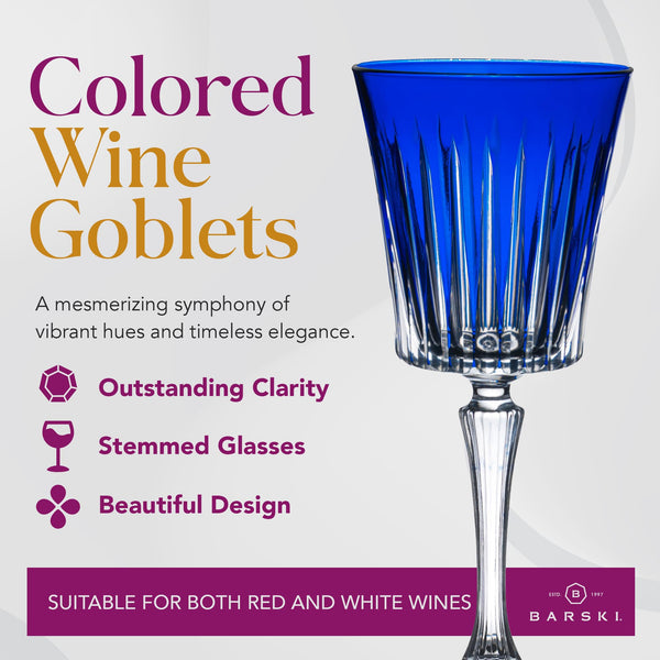 Barski European Colored Wine Glasses - Set of 6 Wine Goblets for Red Wine or White Wine - Elegant Colored Glassware Water Goblets - Gift Ready Colored Stemware, Colorful Wine Glasses, 10 oz, Assorted.