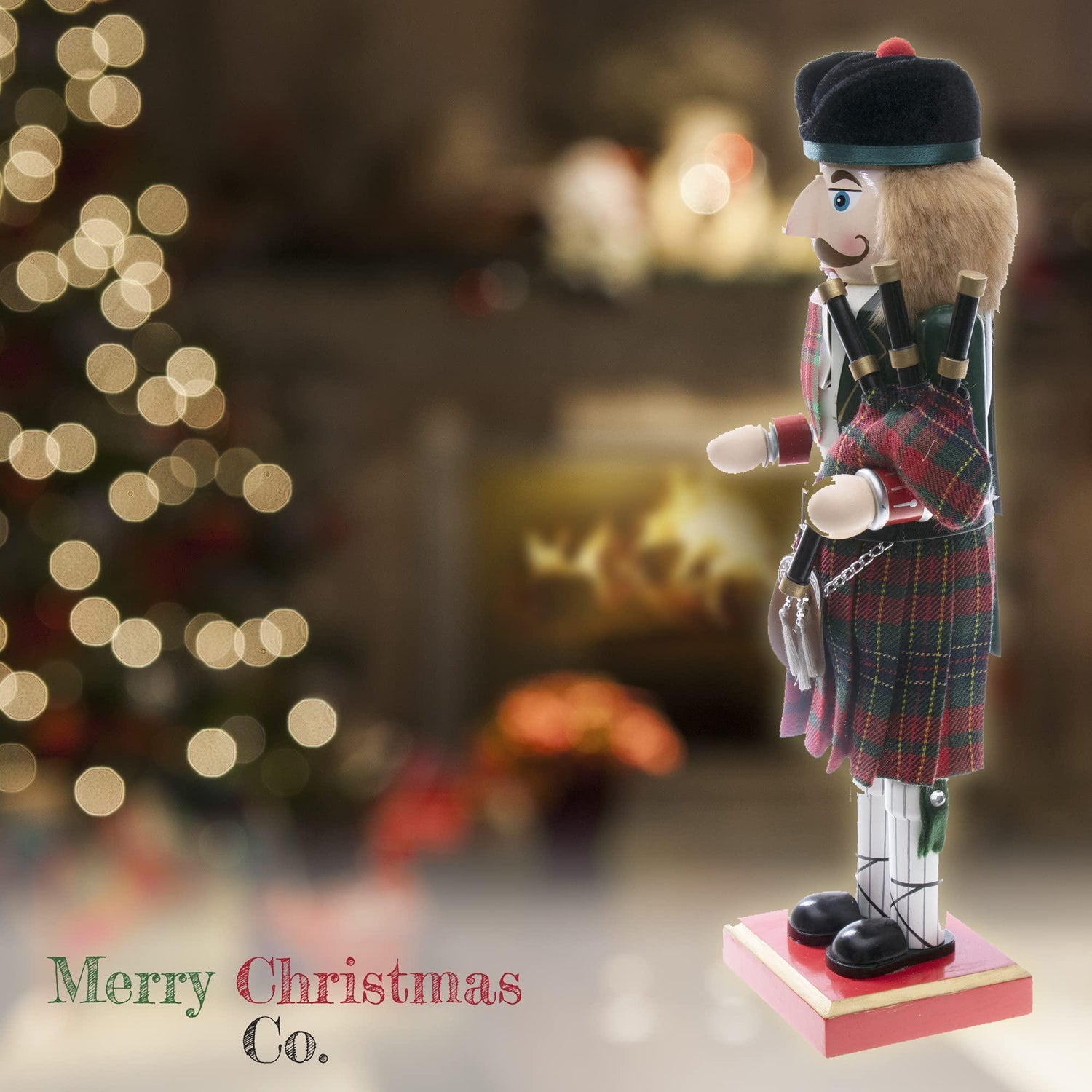 Traditional Wooden Nutcracker, Festive Holiday Tabletop Décor, Red Scottish