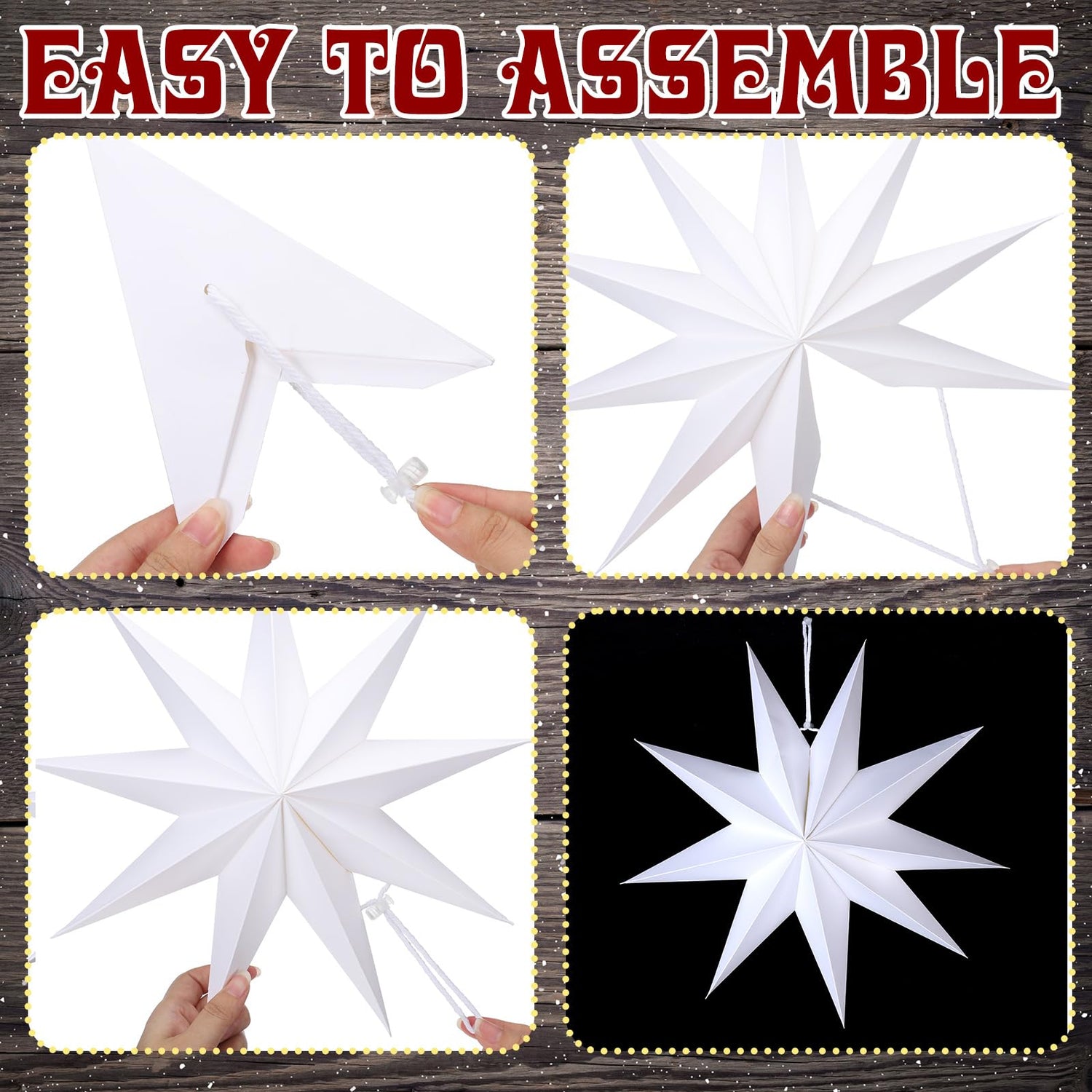 Youyole 12 Set Christmas 3D Paper Star Lantern 9 Pointed Hanging Star Paper Lanterns Ornaments with String 12 and 17.72 Inch Hollow Star Paper Lantern Lampshade for Xmas Wedding Birthday Party Decor