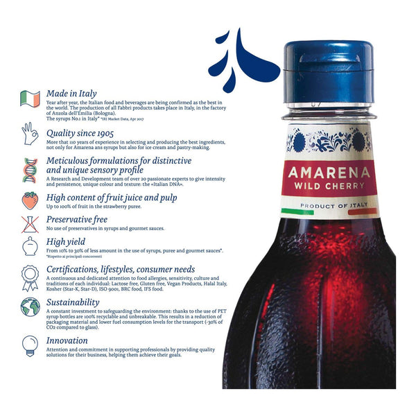 Fabbri Flavoring Syrup, Amarena Cherry, Made in Italy, 33.8 Ounce (1 Liter).