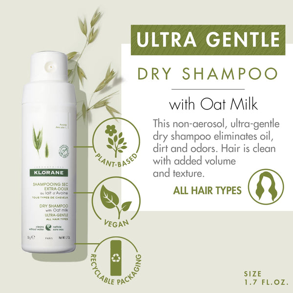 Klorane - Dry Shampoo Powder With Oat Milk - Eco Friendly Non-Aerosol Formula - Gentle Formula Instantly Revives Hair - Paraben & Sulfate-Free - 1.7 fl. oz.