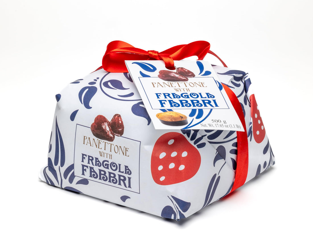 Fabbri Panettone with candied strawberries inside, Italian holiday Cake, Hand-Wrapped, Made in Italy, 1.1 pound