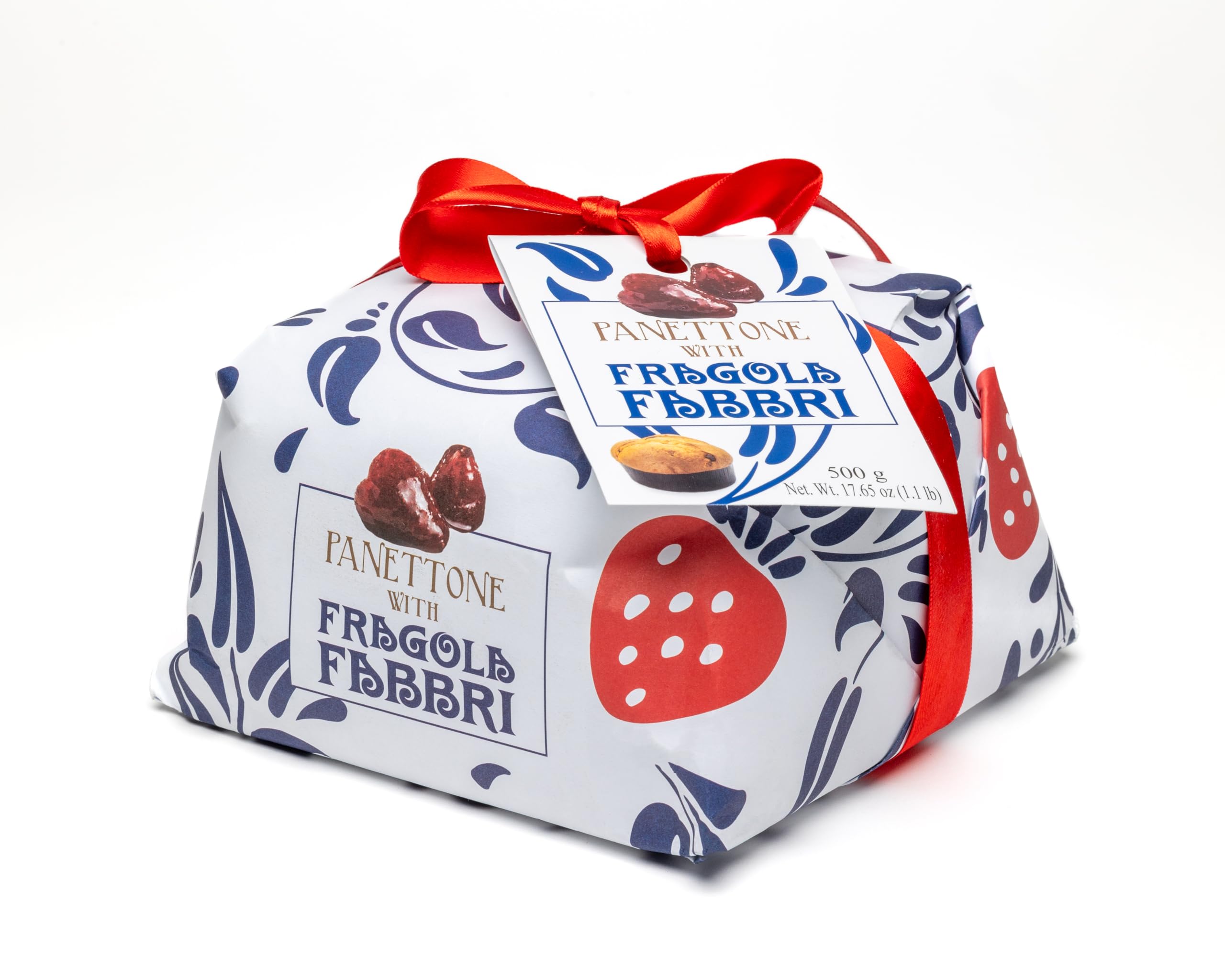 Fabbri Panettone with candied strawberries inside, Italian holiday Cake, Hand-Wrapped, Made in Italy, 1.1 pound